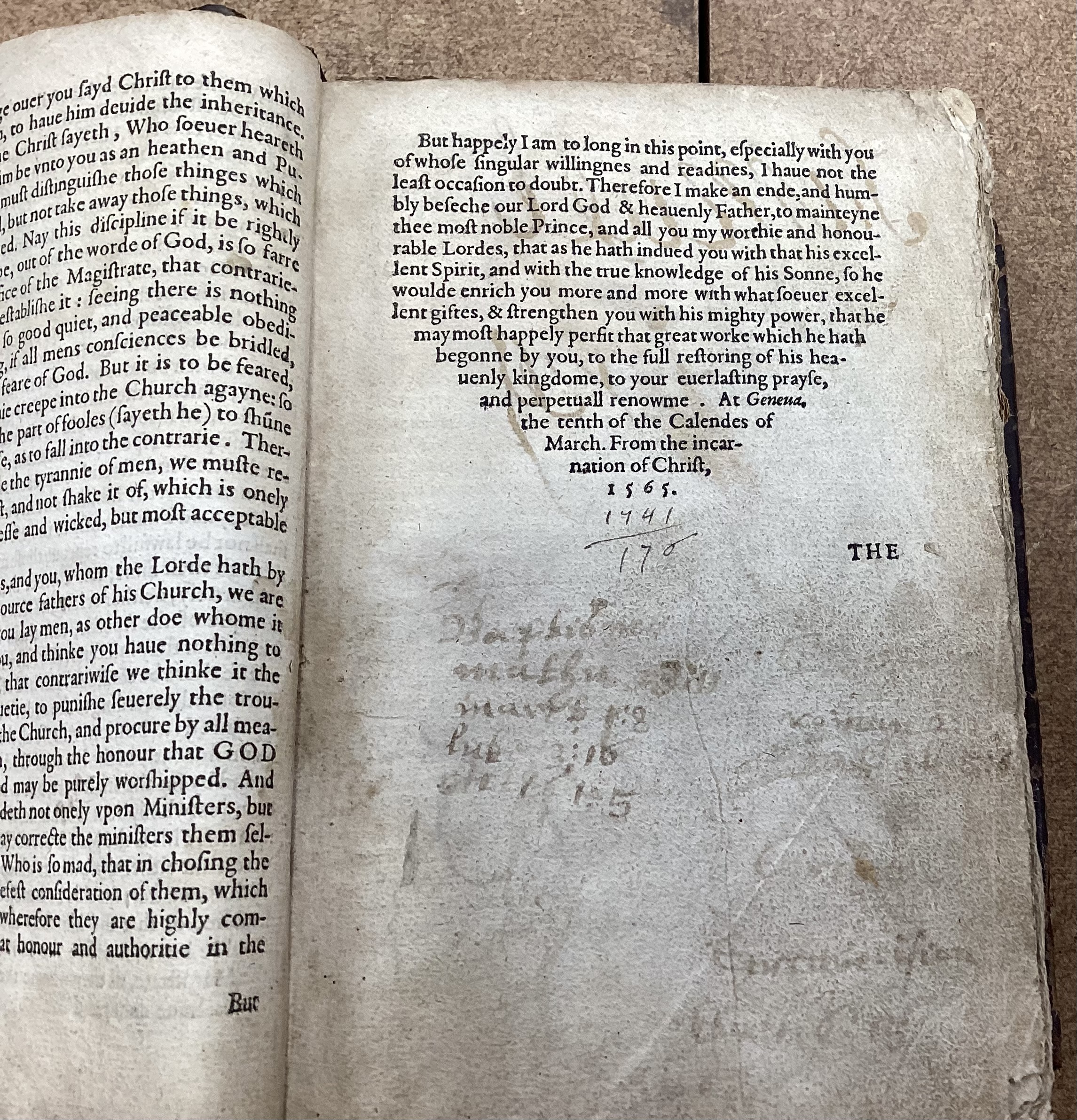Geneva Bible [English]. - The Holy Bible, 8vo, contemporary calf, covers with lozenge shaped blind stamped device, lacking title, commences at leaf 3, concludes at leaf 445, end papers renewed, London, 1565.